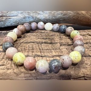 New Cherry Blossom Lepidolite Bracelet Natural Stone Beaded Stretchy Pink (8mm)